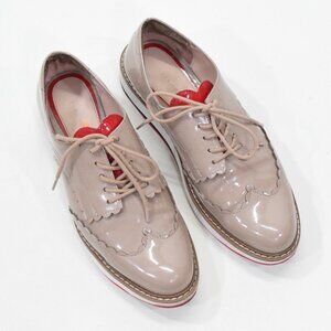 Zara Whimsical Platform Oxford Derby Loafers Beige Patent Leather